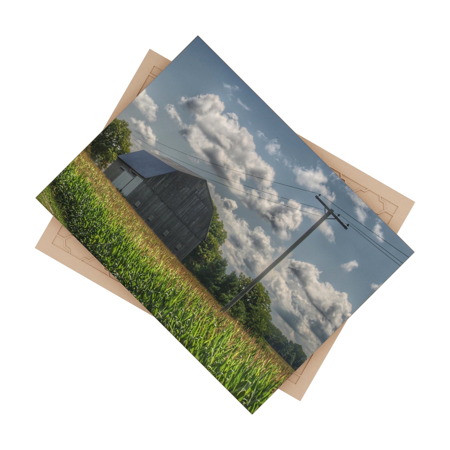 U R There Photography Grey Barn in a Cornfield Rustic Farmhouse Decorative Ceramic Tile