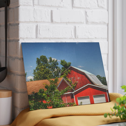 U R There Photography McKeen Lake Road Reds I Rustic Farmhouse Tempered-Glass Cutting Board