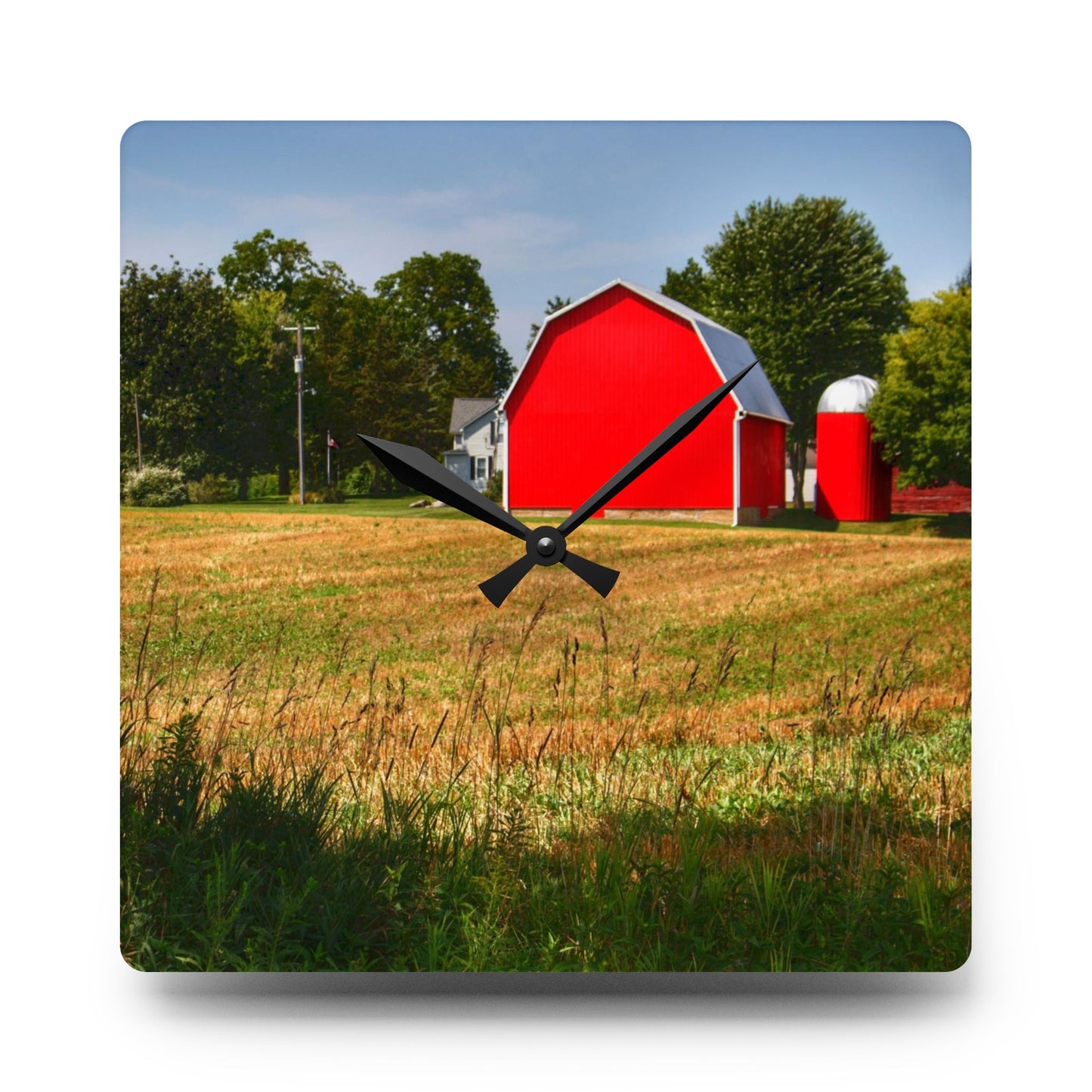 U R There Photography Bristol Road Red and Silo Rustic Farmhouse Wall Clock