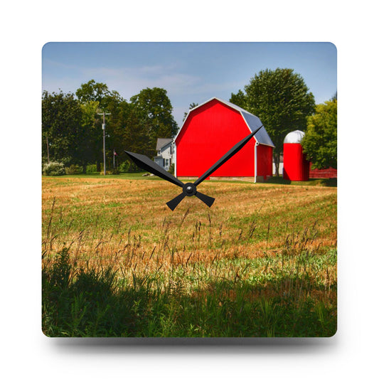 Bristol Road Red and Silo Rustic Farmhouse Acrylic Analog Wall Clock 10.75'' × 10.75'' (Square)