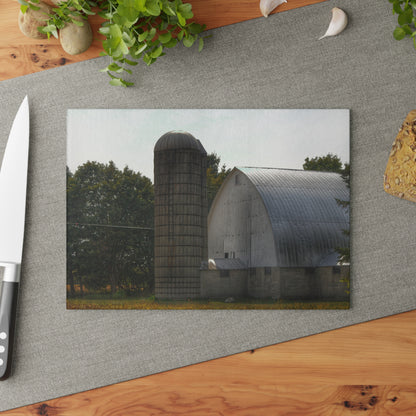 U R There Photography Grey Quonset Barn Rustic Farmhouse Tempered-Glass Cutting Board