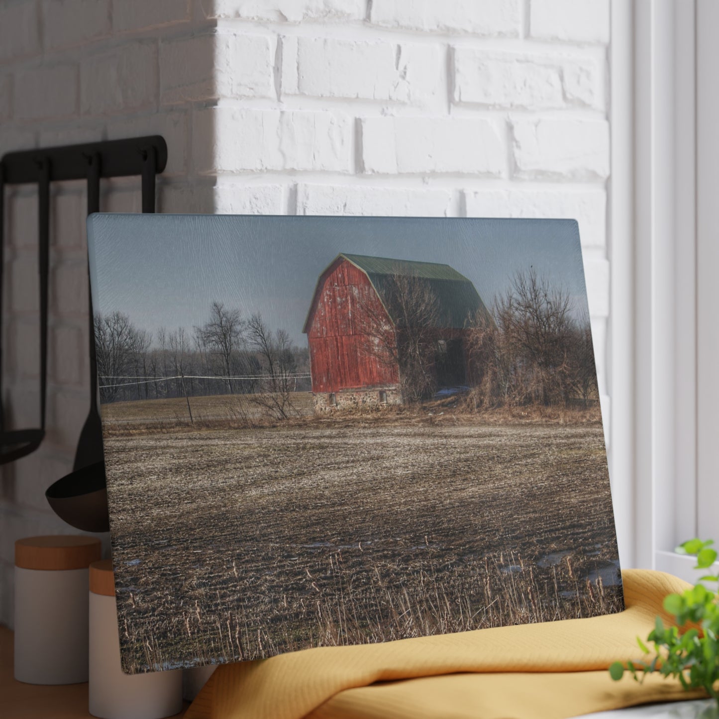 U R There Photography Bowers Road Goodland Red Rustic Farmhouse Tempered-Glass Cutting Board