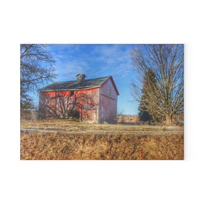 U R There Photography M-24 Barn at the Bend II Rustic Farmhouse Tempered-Glass Cutting Board 8"x 11"