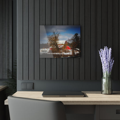 U R There Photography Hadley Road Hidden Red in Winter Rustic Farmhouse Acrylic Wall Print