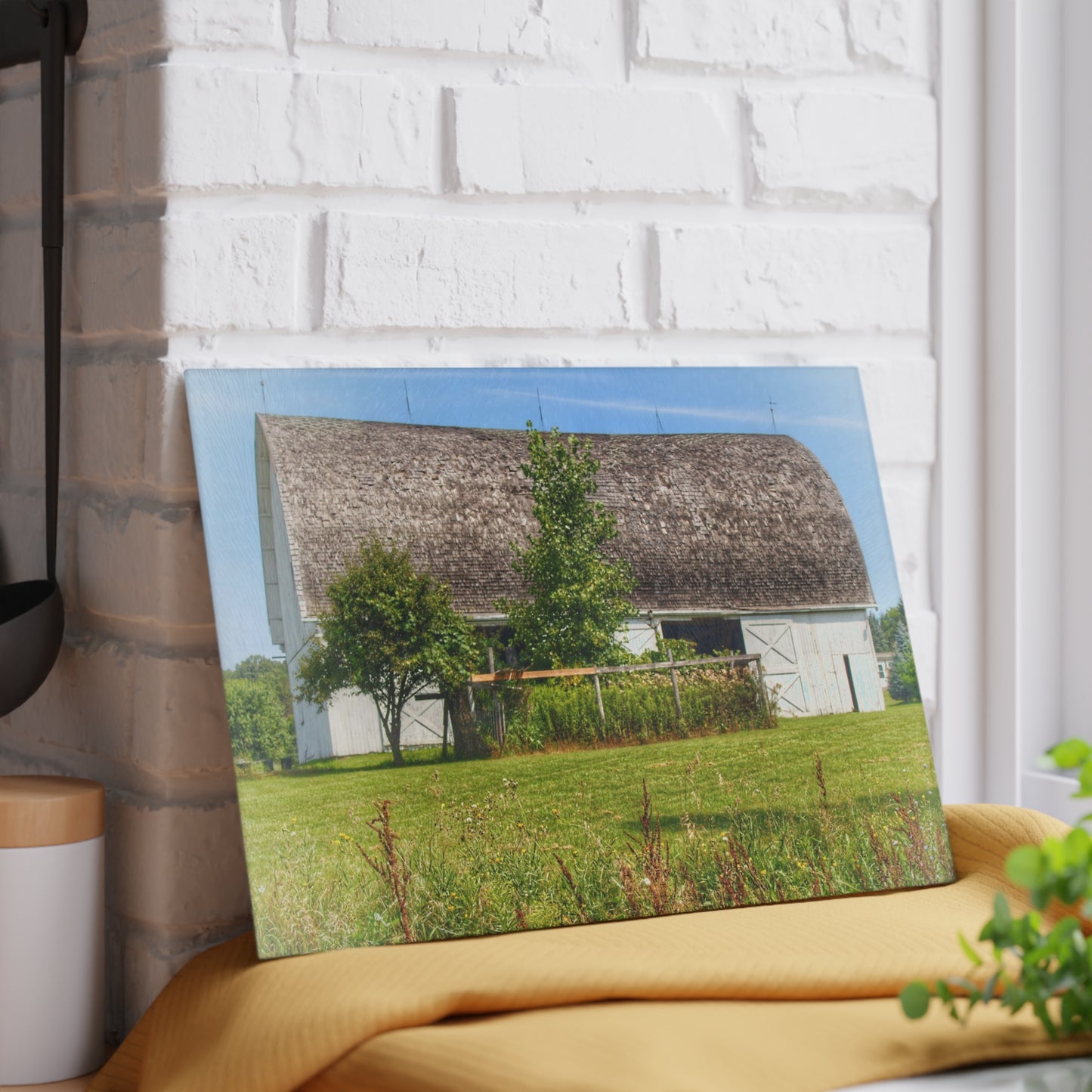 U R There Photography Country White Rustic Farmhouse Tempered-Glass Cutting Board