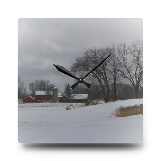 U R There Photography Across the Field on Sandy Lane Rustic Farmhouse Acrylic Analog Wall Clock 10.75'' × 10.75'' (Square)