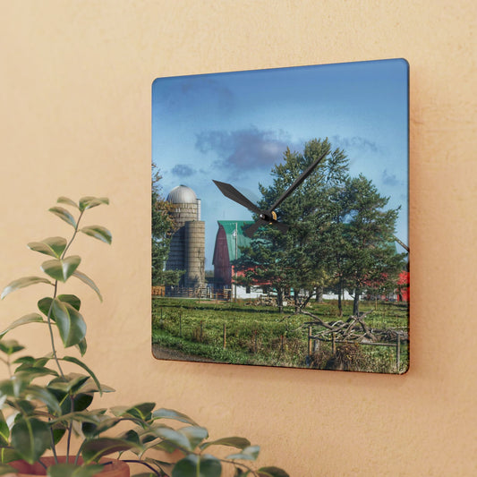 U R There Photography Croswell Wagner Road Red Rustic Farmhouse Acrylic Analog Wall Clock