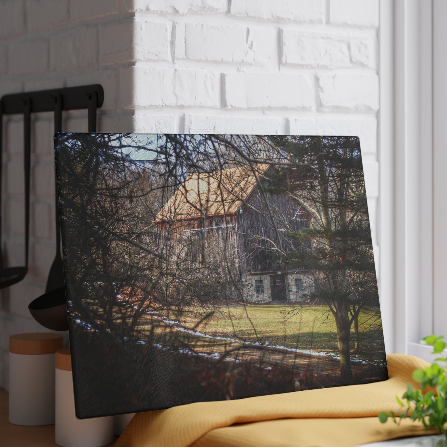 U R There Photography Newark Road Hidden Fieldstone Grey Rustic Farmhouse Tempered-Glass Cutting Board