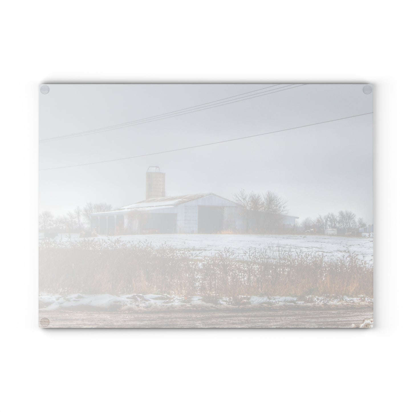 U R There Photography Noble Road Blue Cow Barn Rustic Farmhouse Tempered-Glass Cutting Board