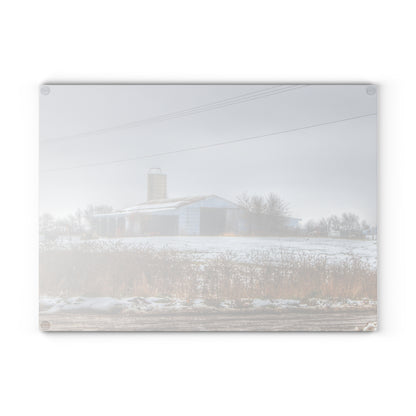 U R There Photography Noble Road Blue Cow Barn Rustic Farmhouse Tempered-Glass Cutting Board