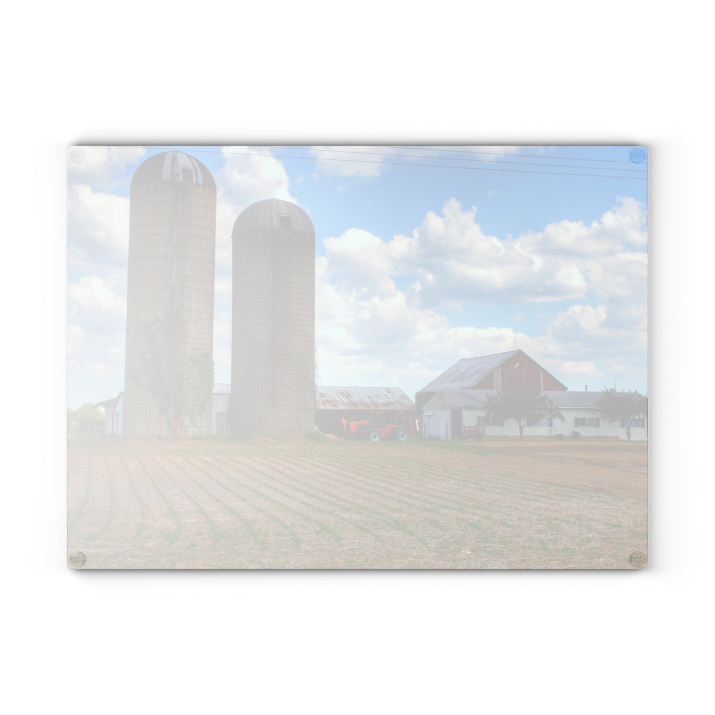 U R There Photography Marlette Road Farm III Rustic Farmhouse Tempered-Glass Cutting Board