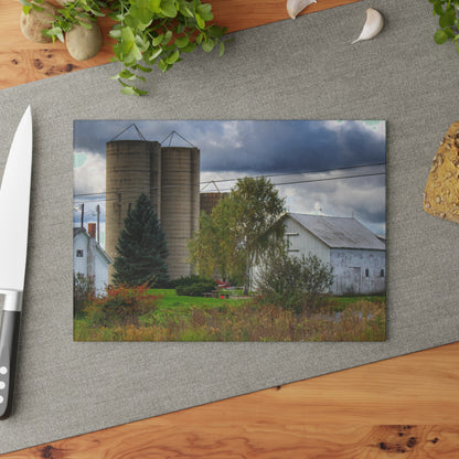 U R There Photography Baldwin White and Silo Rustic Farmhouse Tempered-Glass Cutting Board