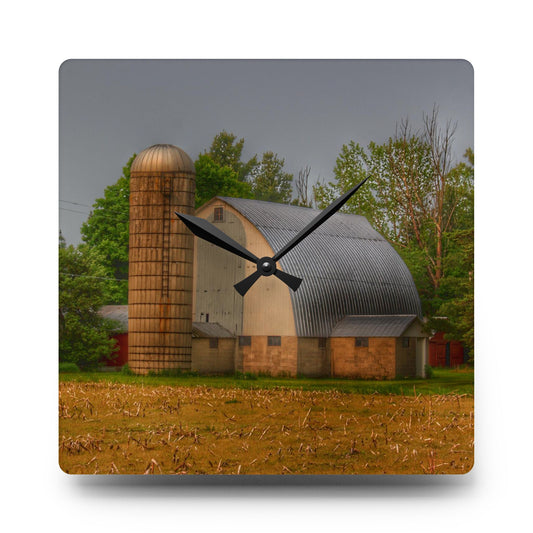 Carpenter Road White II Rustic Farmhouse Acrylic Analog Wall Clock 10.75'' × 10.75'' (Square)