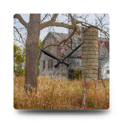 U R There Photography Hill Road Roadside Grey II Rustic Farmhouse Acrylic Analog Wall Clock