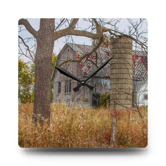 Hill Road Roadside Grey II Rustic Farmhouse Acrylic Analog Wall Clock 10.75'' × 10.75'' (Square)