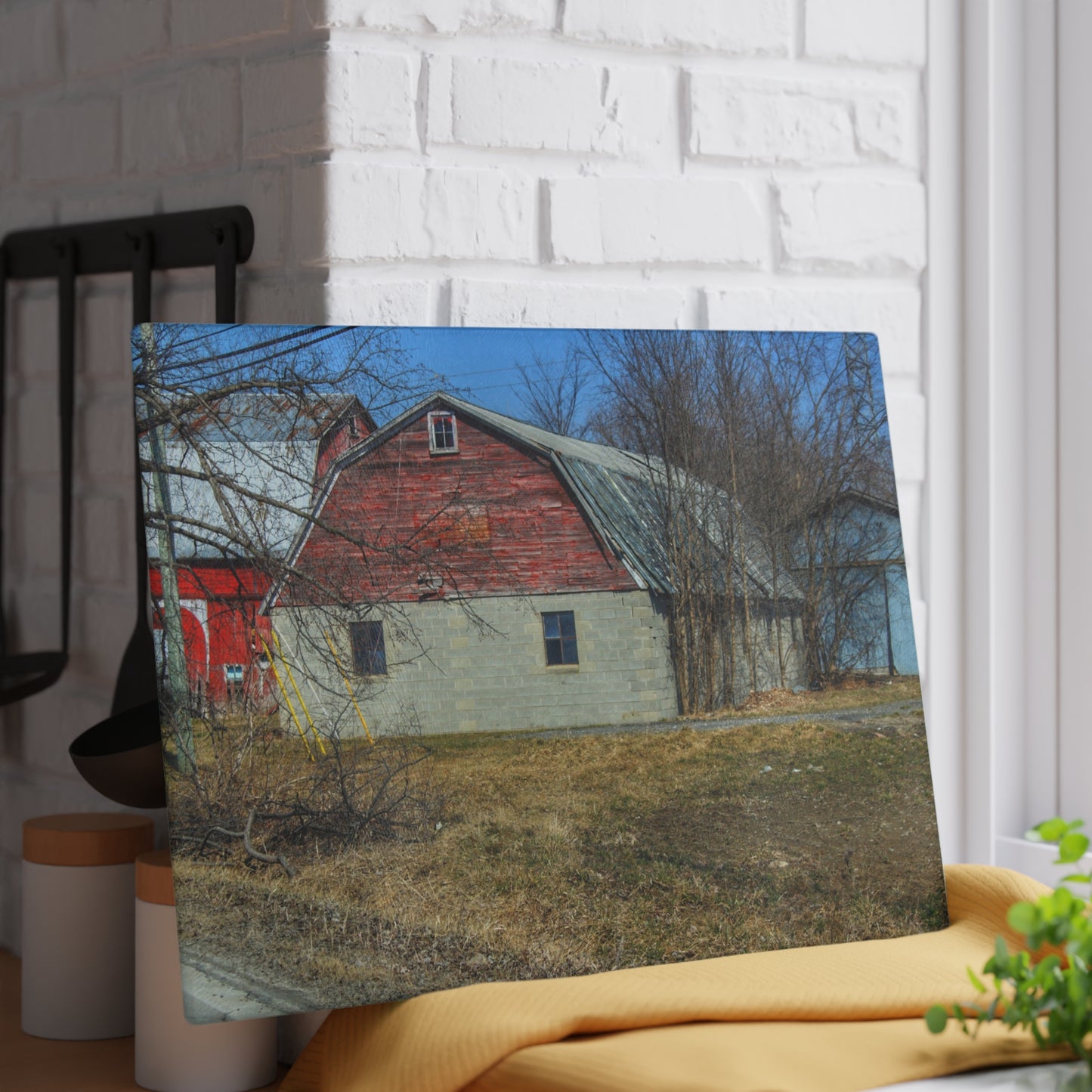 U R There Photography Indian Trail Block Barn at the Bend Rustic Farmhouse Tempered-Glass Cutting Board