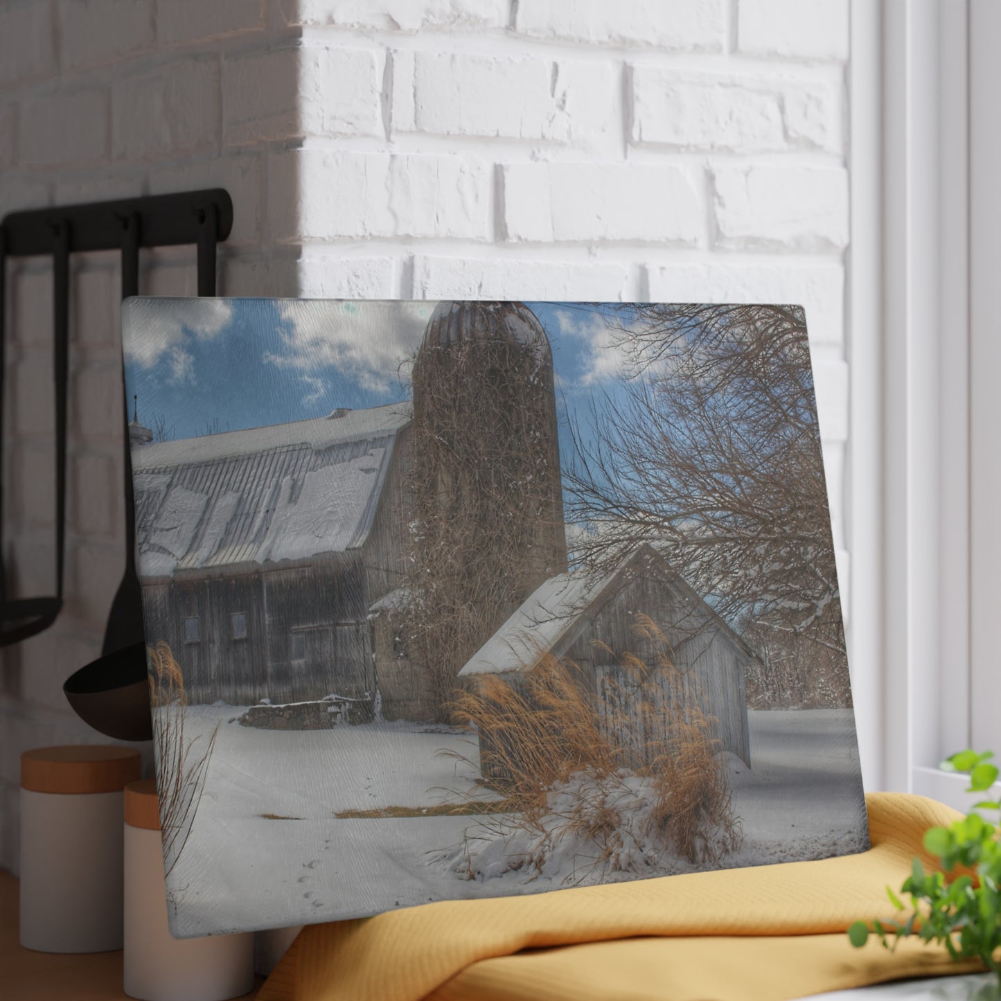U R There Photography Ludwig Road Greys in Winter Rustic Farmhouse Tempered-Glass Cutting Board