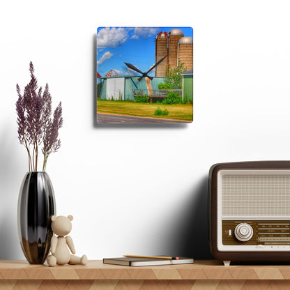 U R There Photography Morrish Road Silos I Rustic Farmhouse Acrylic Analog Wall Clock