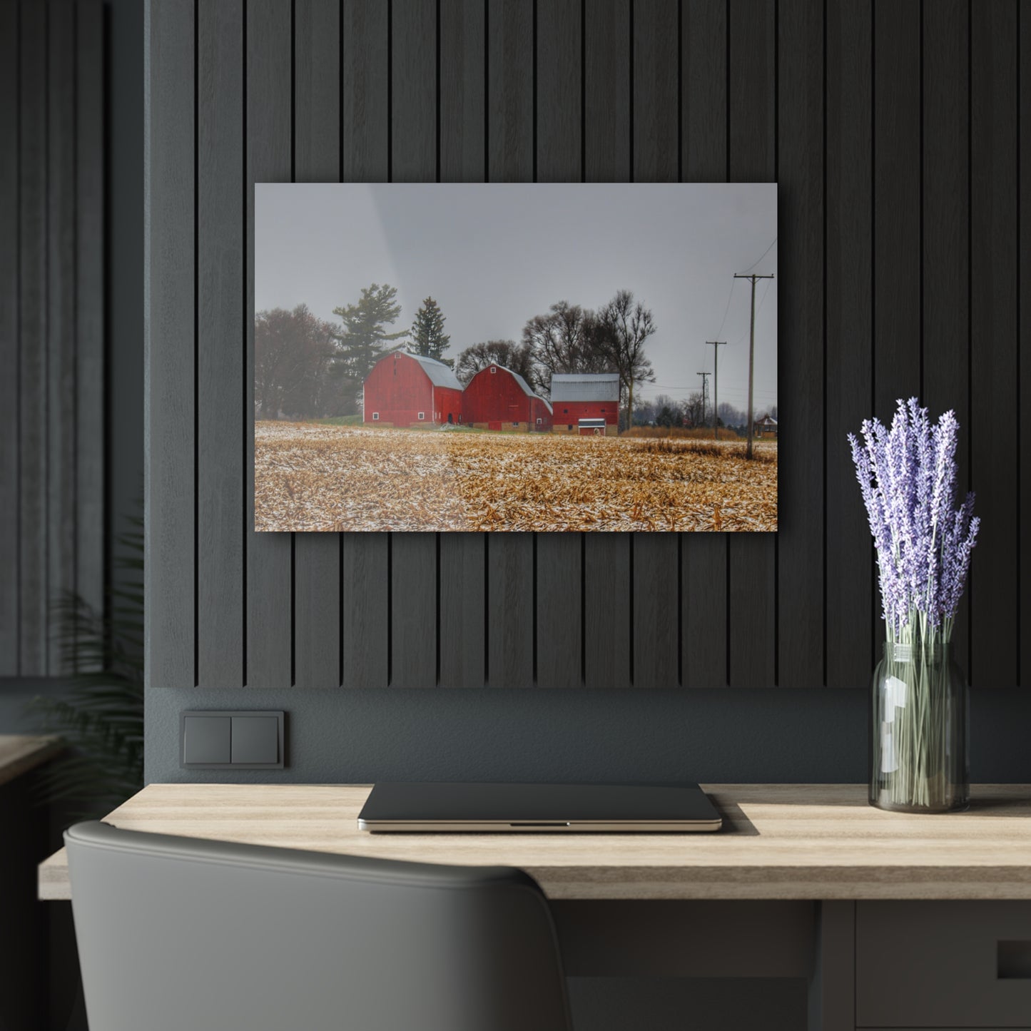 U R There Photography Shoemaker Road Winter Reds II Rustic Farmhouse Acrylic Wall Print