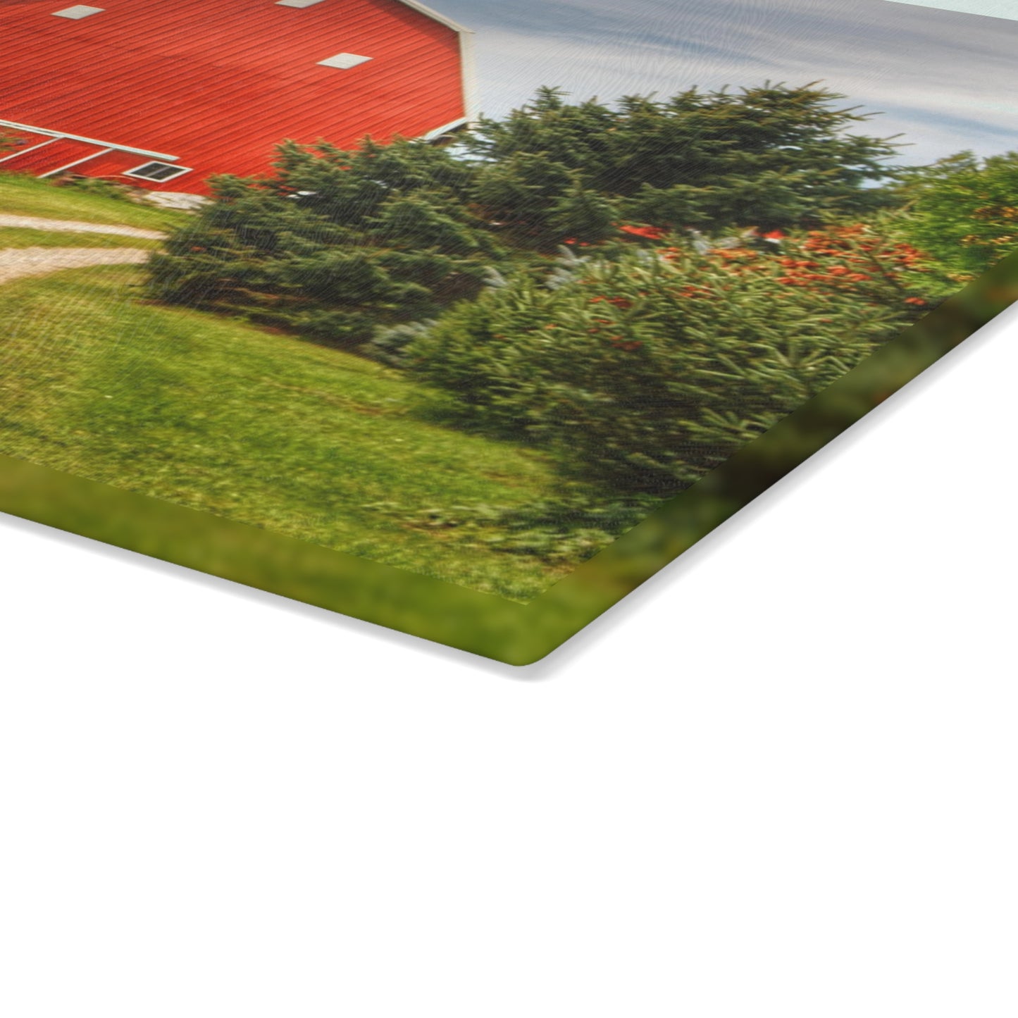 U R There Photography Brown City Road Pine Red Rustic Farmhouse Tempered-Glass Cutting Board