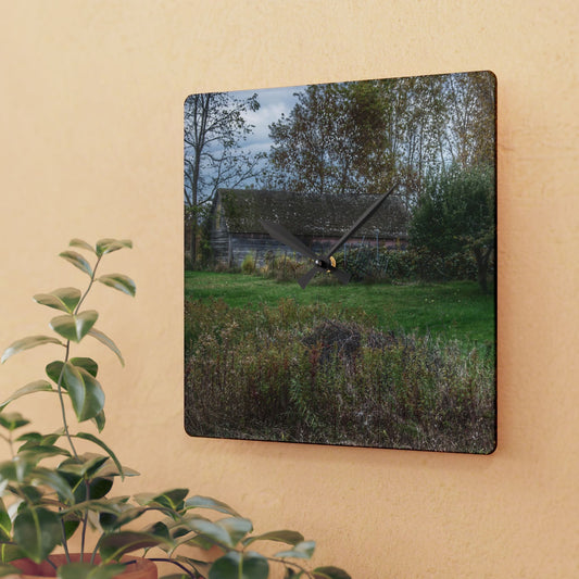 U R There Photography Grey Shack of Elmwood Rustic Farmhouse Acrylic Analog Wall Clock
