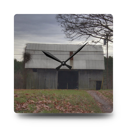 Grey Horse Barn Rustic Farmhouse Acrylic Analog Wall Clock 10.75'' × 10.75'' (Square)