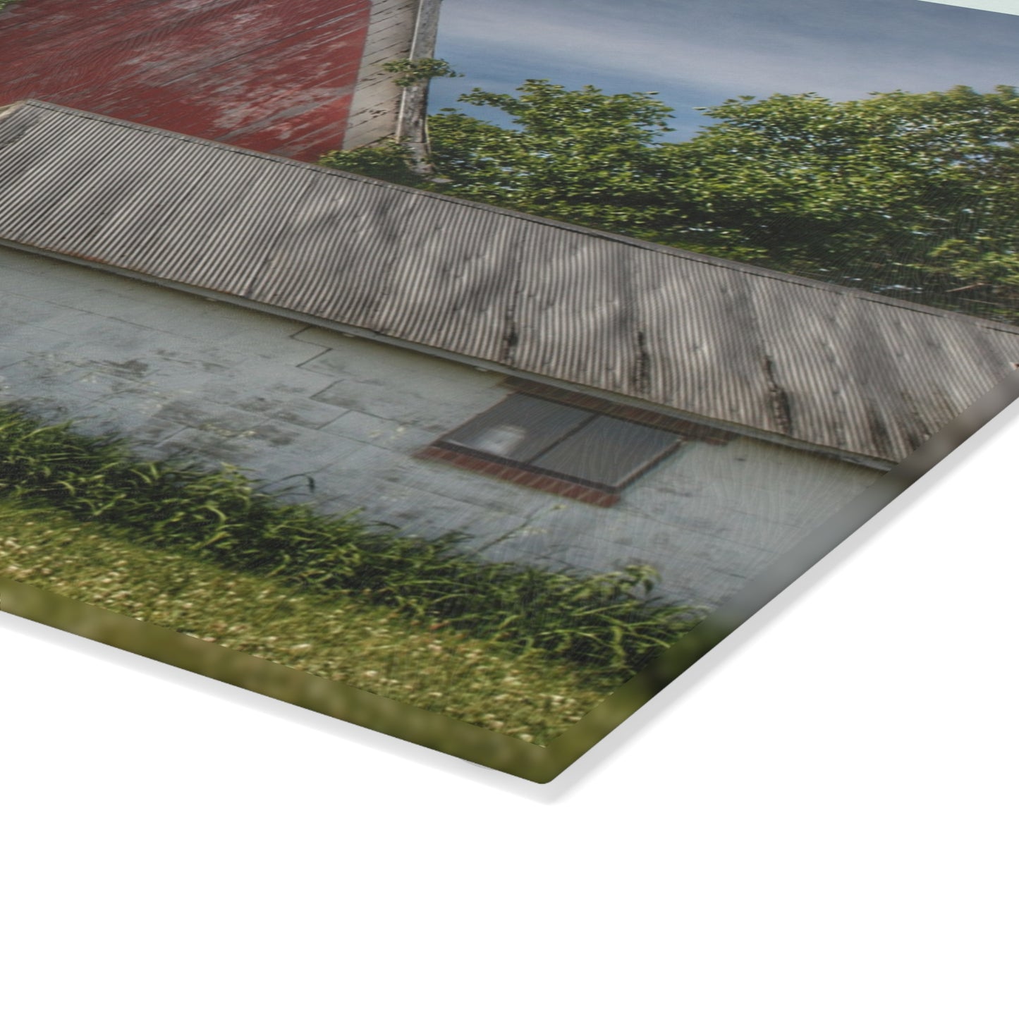 U R There Photography Stanley Road Red in Summer II Rustic Farmhouse Tempered-Glass Cutting Board