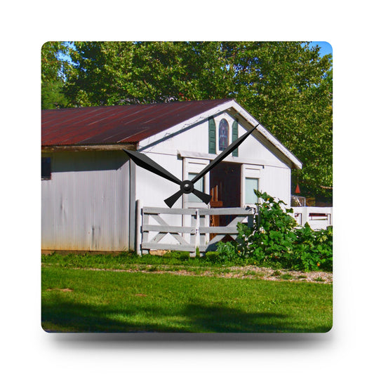 Beyond the Fence on Baldwin Rustic Farmhouse Acrylic Analog Wall Clock 10.75'' × 10.75'' (Square)