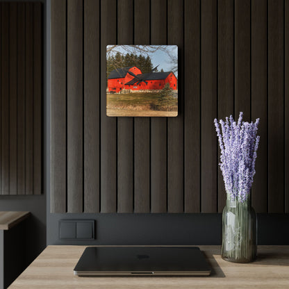 U R There Photography Thomas Road Patriot Barn Rustic Farmhouse Acrylic Analog Wall Clock
