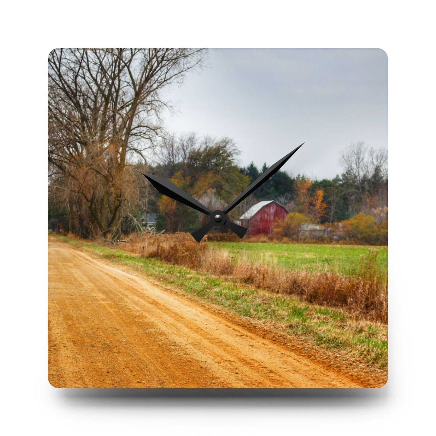 U R There Photography Stone Road Red Rustic Farmhouse Acrylic Analog Wall Clock