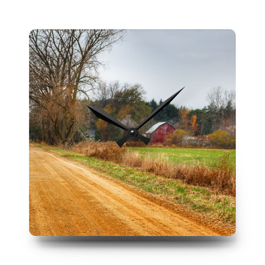 Stone Road Red Rustic Farmhouse Acrylic Analog Wall Clock 10.75'' × 10.75'' (Square)