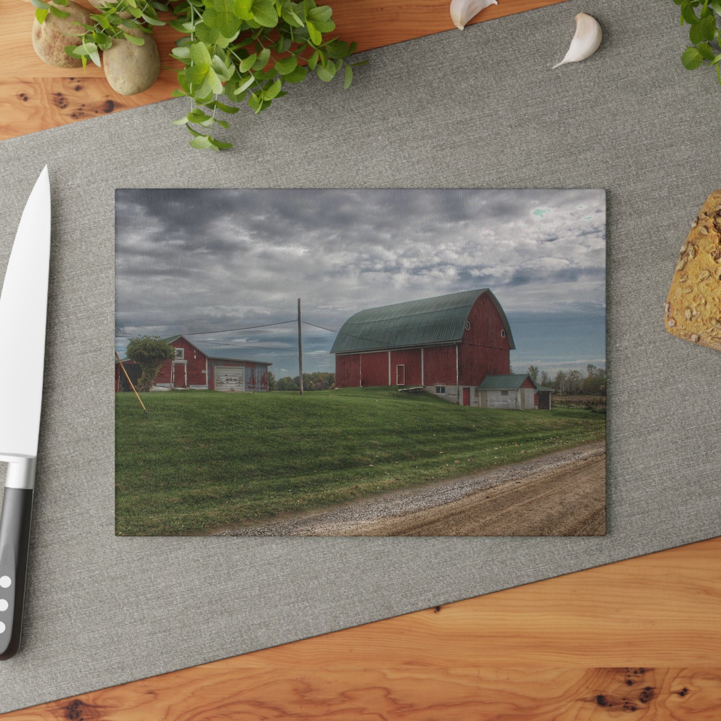U R There Photography Elmwood Road Reds Rustic Farmhouse Tempered-Glass Cutting Board