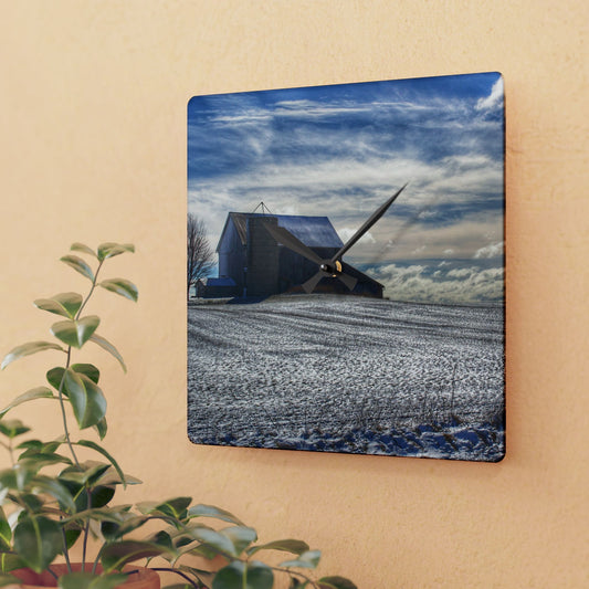 U R There Photography Early Spring Grey I Rustic Farmhouse Acrylic Analog Wall Clock