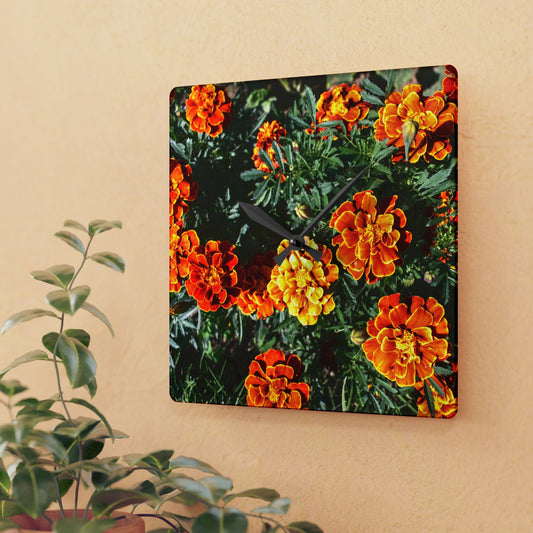 U R There Photography Marigolds Rustic Farmhouse Acrylic Analog Wall Clock