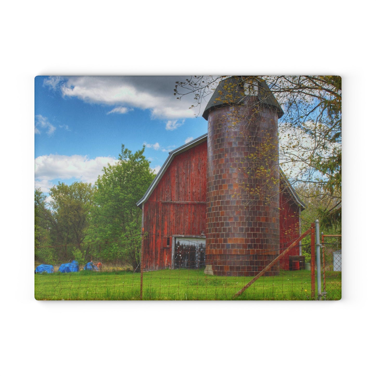 U R There Photography Mead Road Red Rustic Farmhouse Tempered-Glass Cutting Board