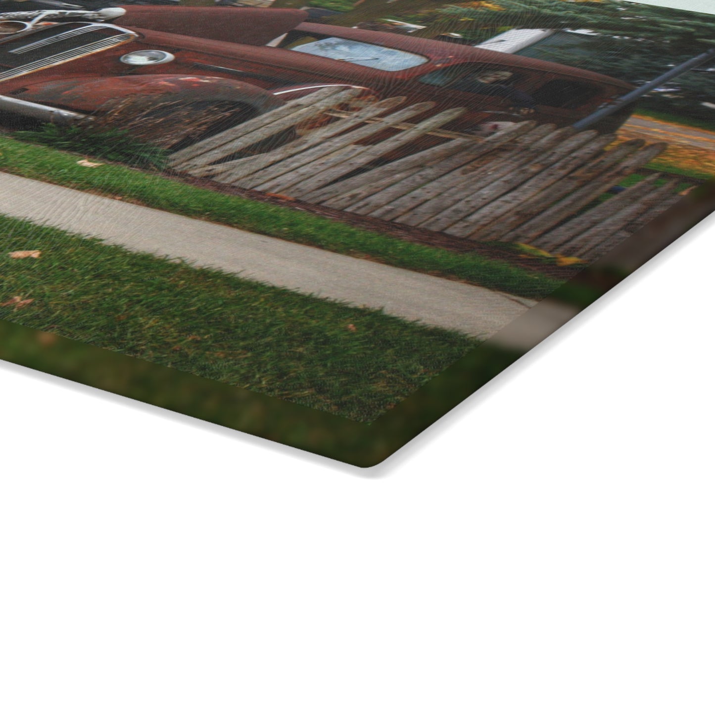 U R There Photography Oak Road Metamora Mechanics Rustic Farmhouse Tempered-Glass Cutting Board