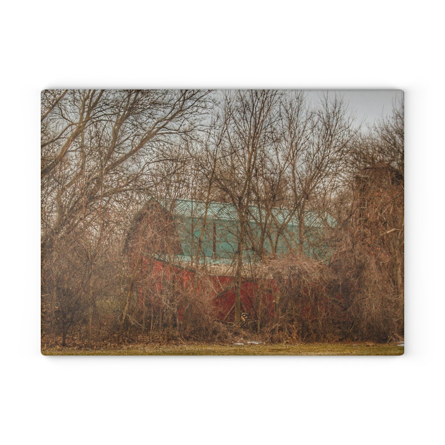 U R There Photography Bray Road Hidden Barnyard Red III Rustic Farmhouse Tempered-Glass Cutting Board
