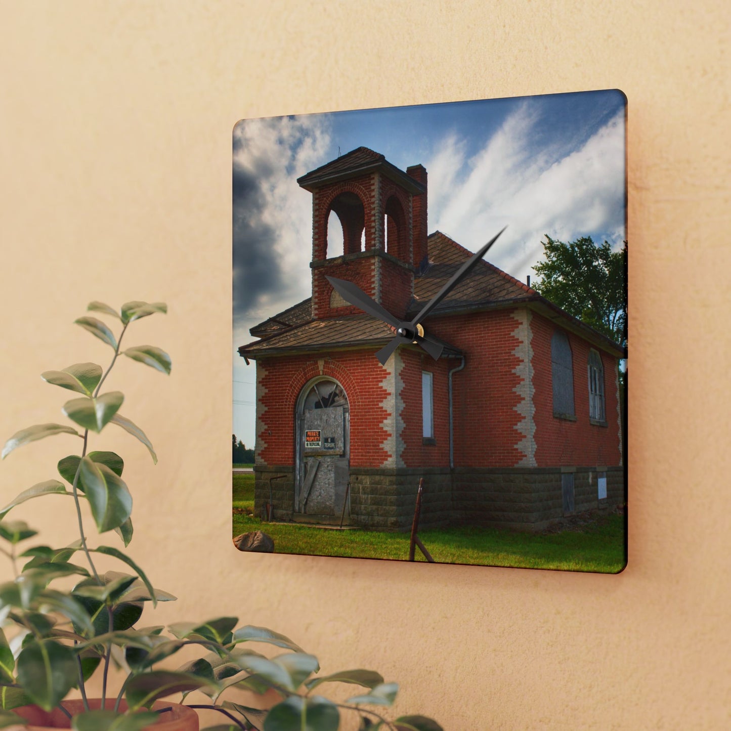 U R There Photography North Grove Road Schoolhouse I Rustic Farmhouse Acrylic Analog Wall Clock