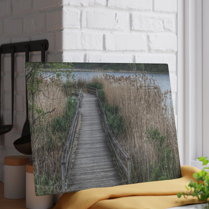 U R There Photography Linear Park Bridge in Lapeer II Rustic Farmhouse Tempered-Glass Cutting Board