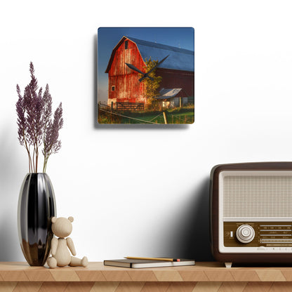U R There Photography Columbiaville Red III Rustic Farmhouse Acrylic Analog Wall Clock