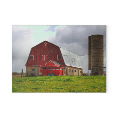 U R There Photography Clothier Road Red and Silo Rustic Farmhouse Tempered-Glass Cutting Board