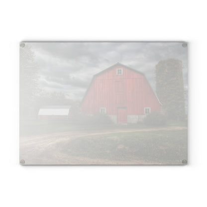 U R There Photography Horton Road Red and Silo Rustic Farmhouse Tempered-Glass Cutting Board