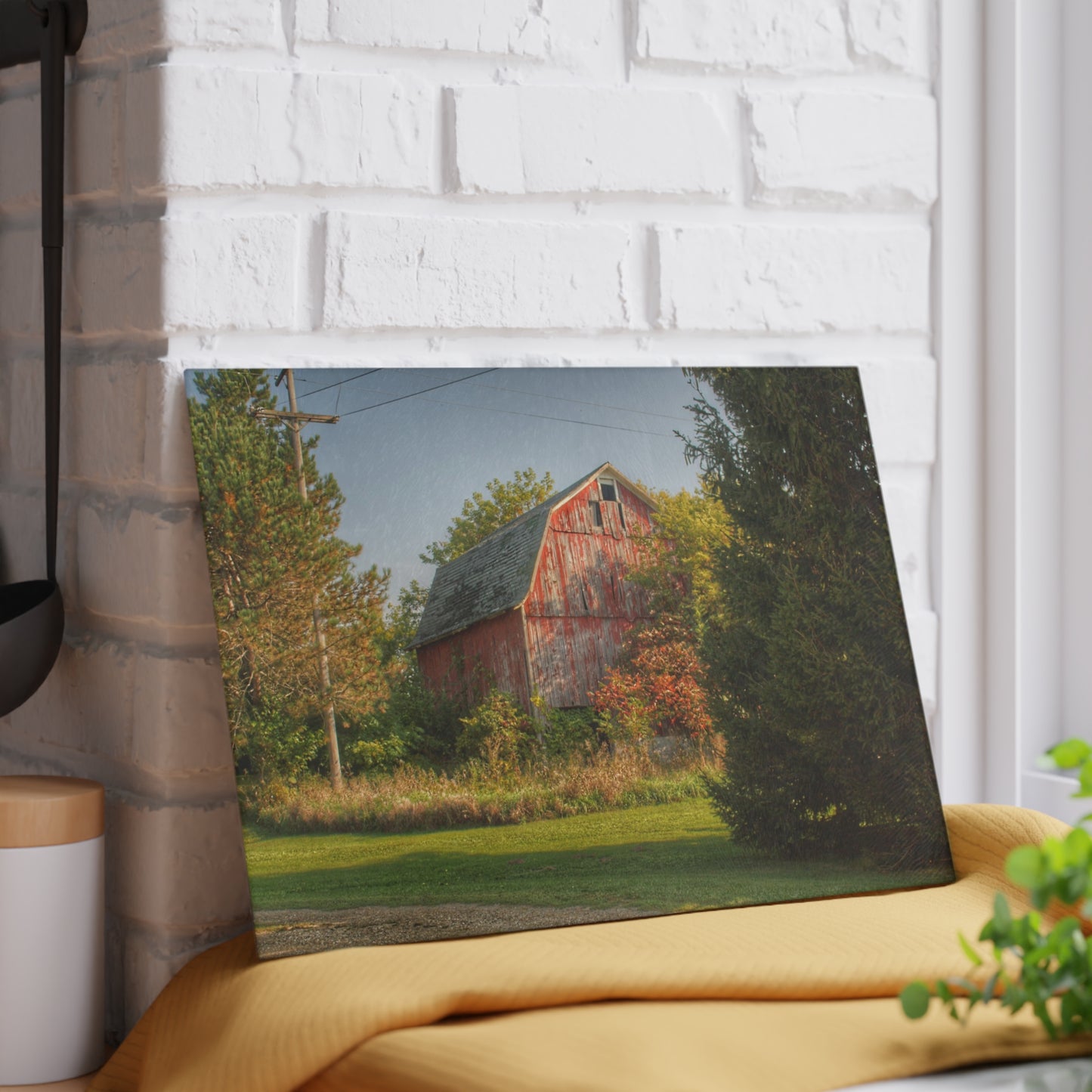 U R There Photography Belle River Red I Rustic Farmhouse Tempered-Glass Cutting Board