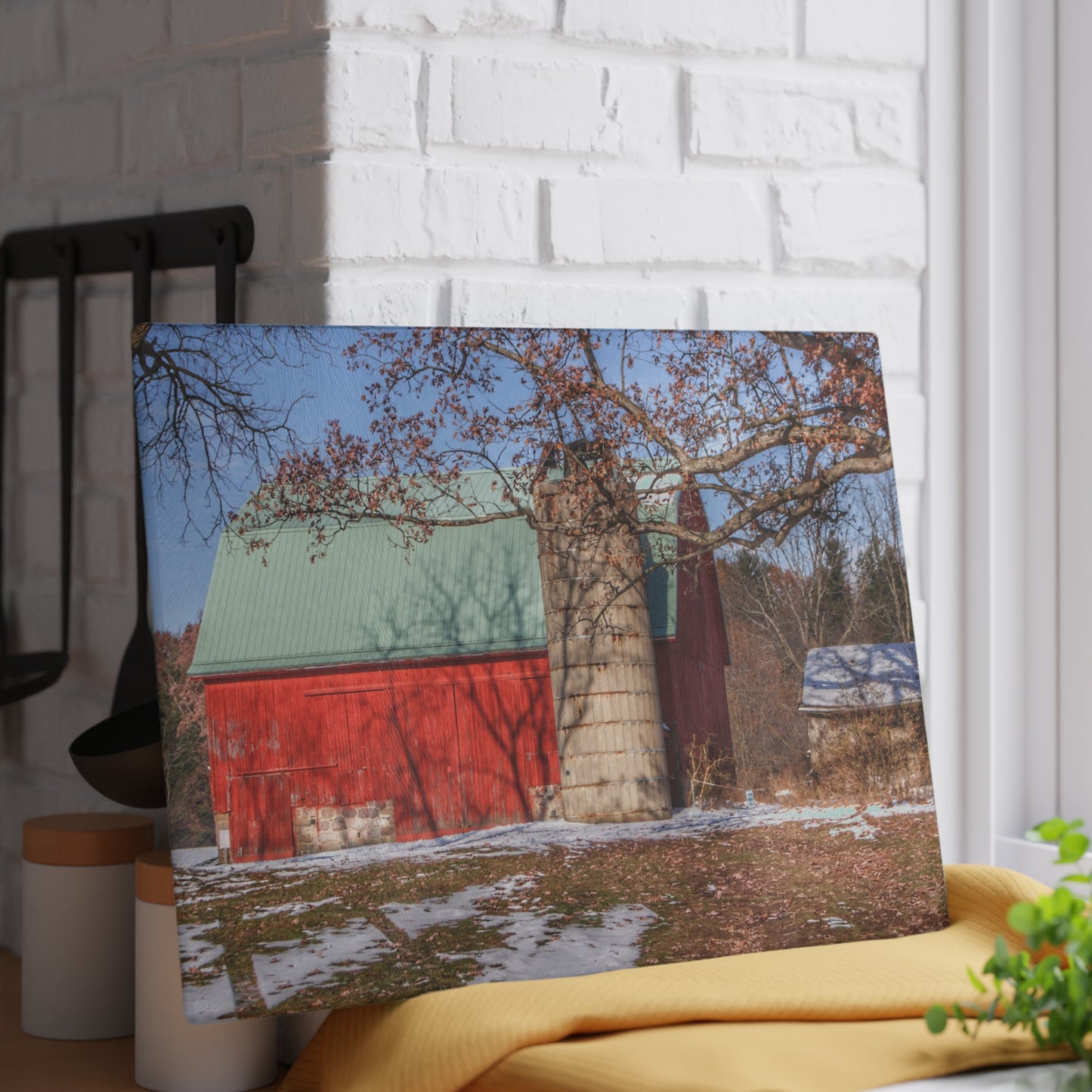 U R There Photography Webster Road Red II Rustic Farmhouse Tempered-Glass Cutting Board