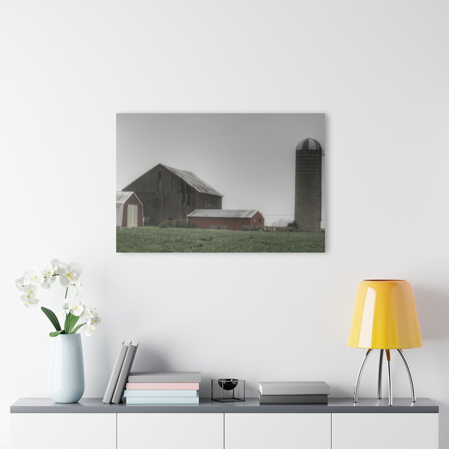 U R There Photography Farm in the Fog Rustic Farmhouse Acrylic Wall Print