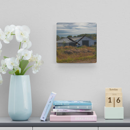 U R There Photography Hurd Corners Road Grey Shack Rustic Farmhouse Acrylic Analog Wall Clock