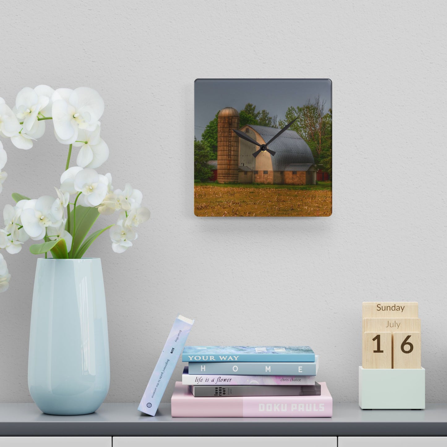 U R There Photography Carpenter Road White II Rustic Farmhouse Acrylic Analog Wall Clock