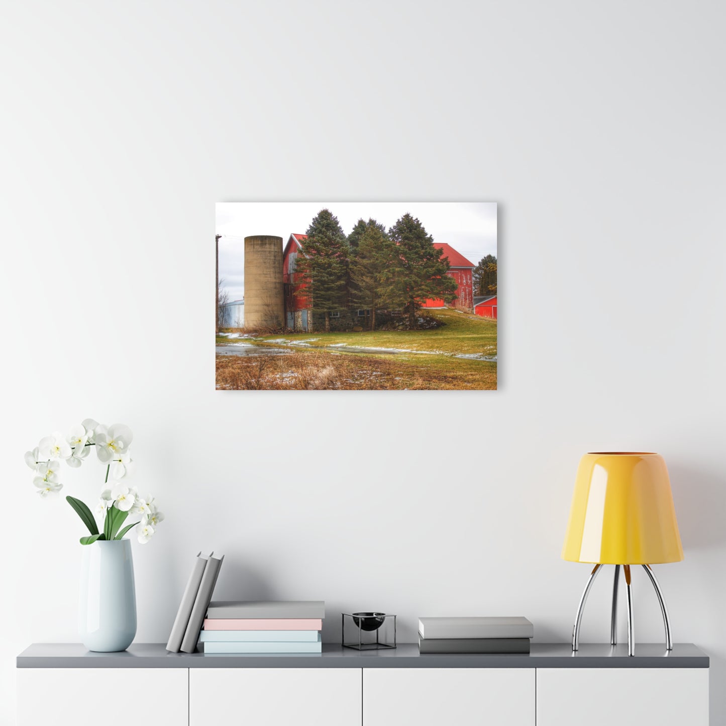 U R There Photography Laur Road Red Among the Pines III Rustic Farmhouse Acrylic Wall Print