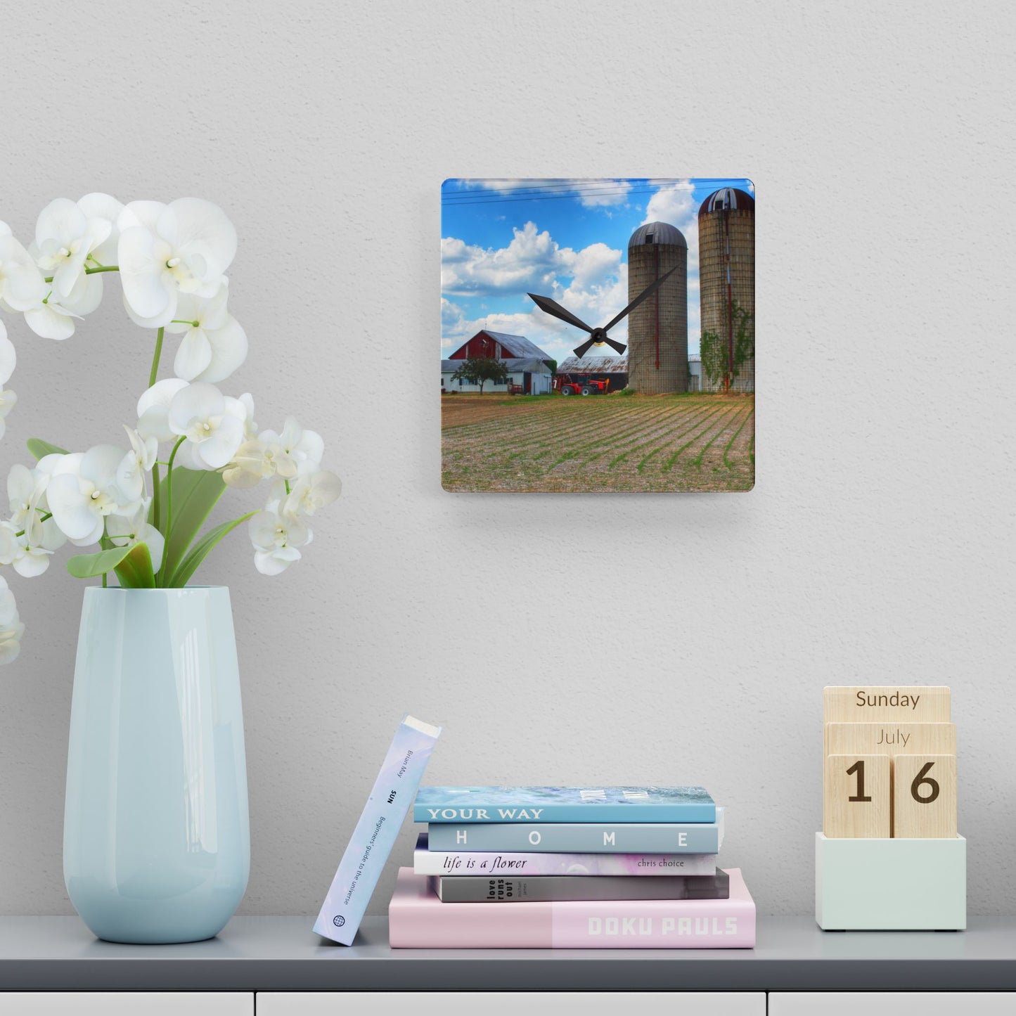 U R There Photography Marlette Road Farm III Rustic Farmhouse Acrylic Analog Wall Clock