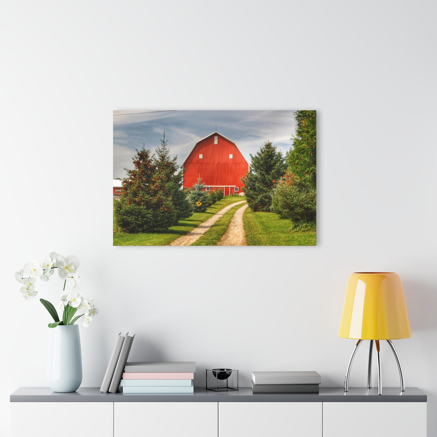 Barn Boutique Modern Farmhouse Acrylic Wall Print| Brown City Road Pine Red